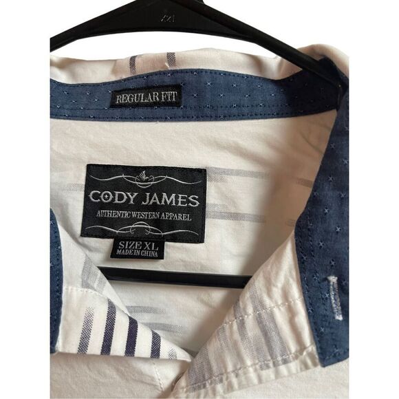 Cody James Men's White Blue Regular Pearl Snap Ikat Button Down Shirt Size XL - Picture 10 of 15